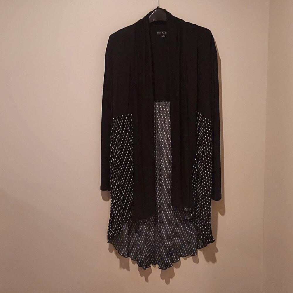 Kim & Cami Black with Polka Dots Knit Waterfall Cardigan